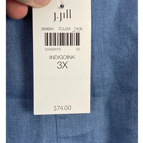 J. Jill Pure Jill Linen Top Women 3X Blue NEW Indigo Ink Short Sleeve 293041 - Picture 4 of 9